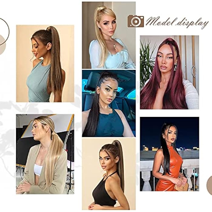 Goodern Straight Ponytail Extensions Natural Long Ponytails Highlights Ponytail Hair Extensions Hair Piece Wrap Synthetic Hairpiece Ponytails Hairpieces Wrap Around for Women Girls 60CM 120G-Black - Image 4